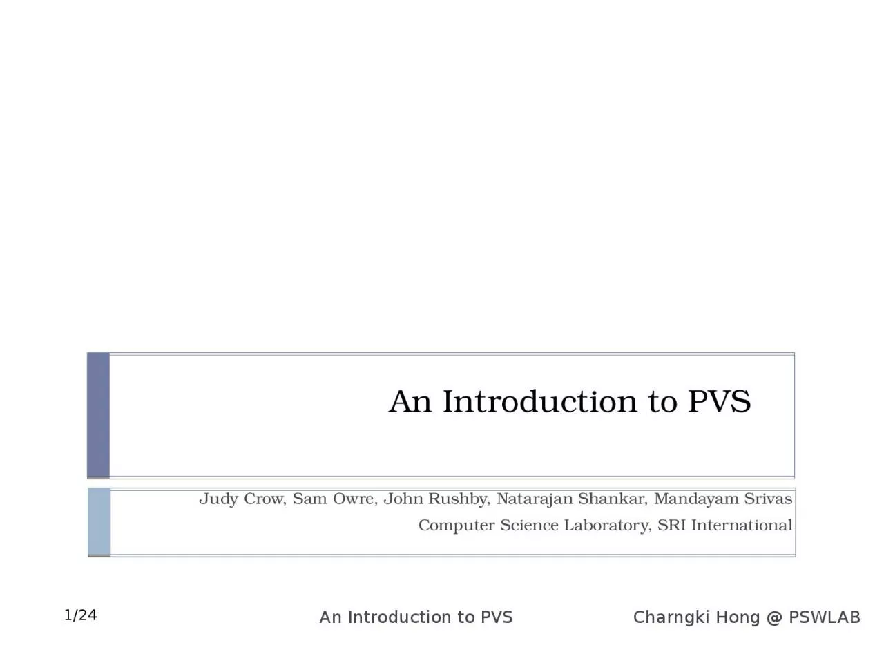 PPT-An Introduction to PVS