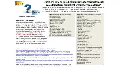 Question : How do you distinguish inpatient hospital acute care claims from outpatient