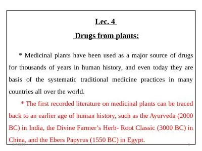 Lec . 4    Drugs from plants
