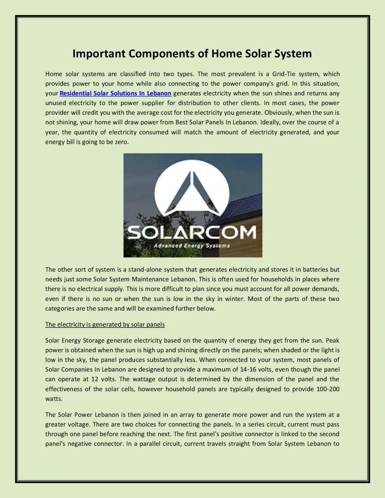 PDF-Important Components of Home Solar System