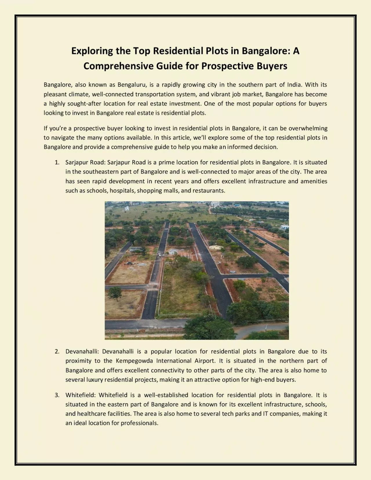 PDF-Exploring the Top Residential Plots in Bangalore: A Comprehensive Guide for Prospective