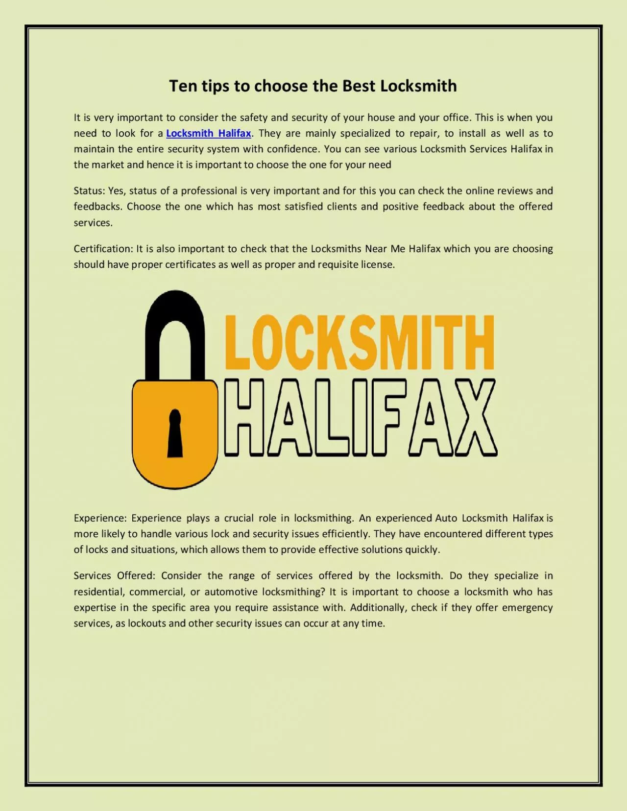 PDF-Ten tips to choose the Best Locksmith