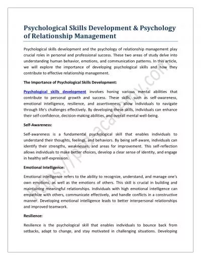 Psychological Skills Development & Psychology of Relationship Management