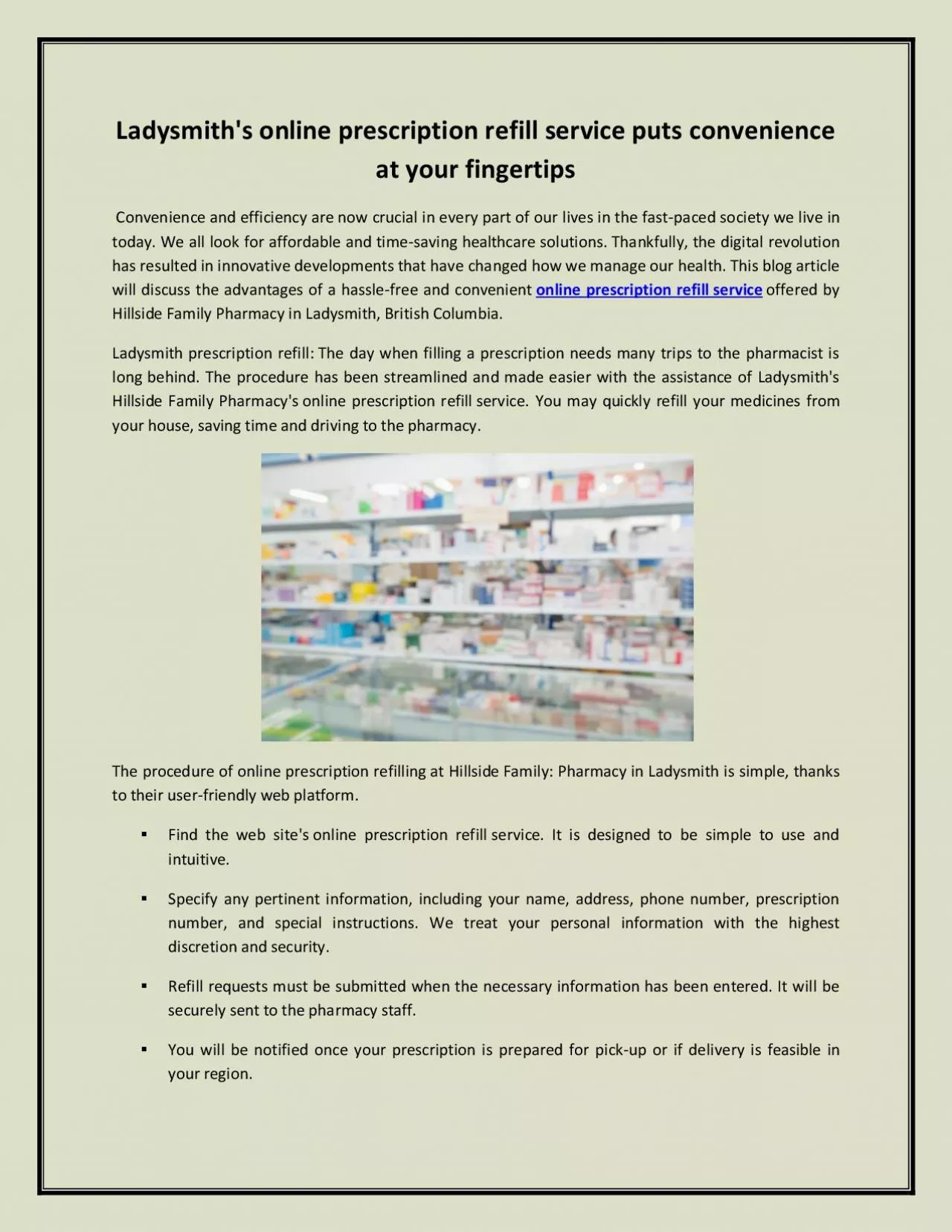 PDF-Ladysmith\'s online prescription refill service puts convenience at your fingertips