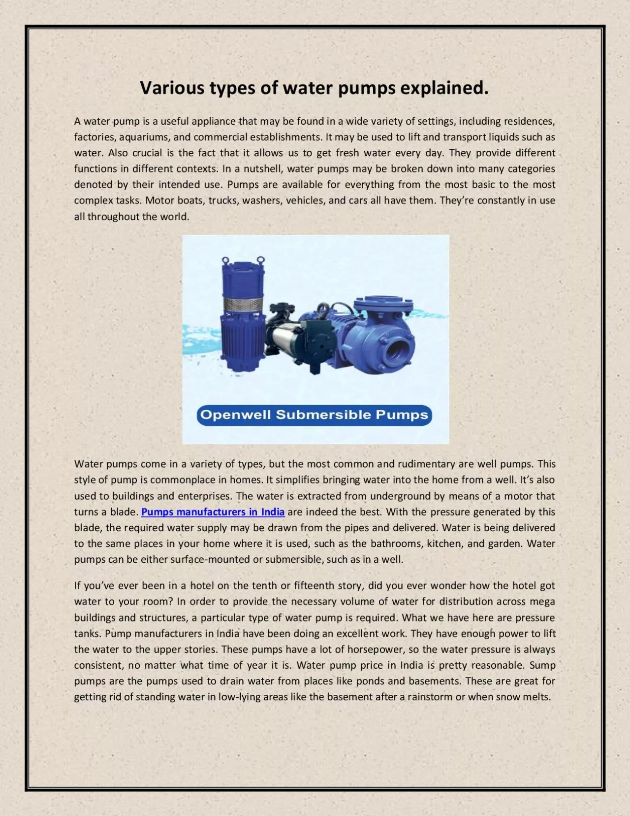 PDF-Various types of water pumps explained.