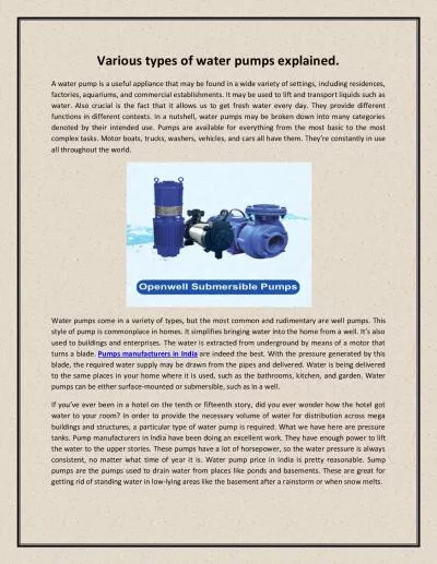 Various types of water pumps explained.