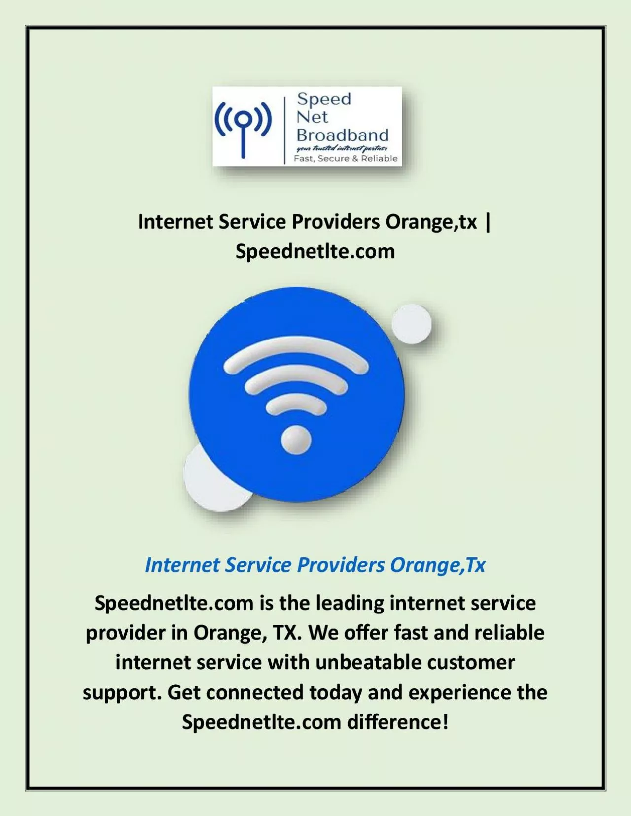 Internet Service Providers Orange,tx | Speednetlte.com