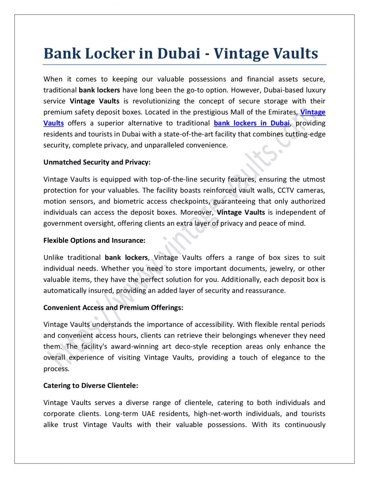 Bank Locker in Dubai – Vintage Vaults