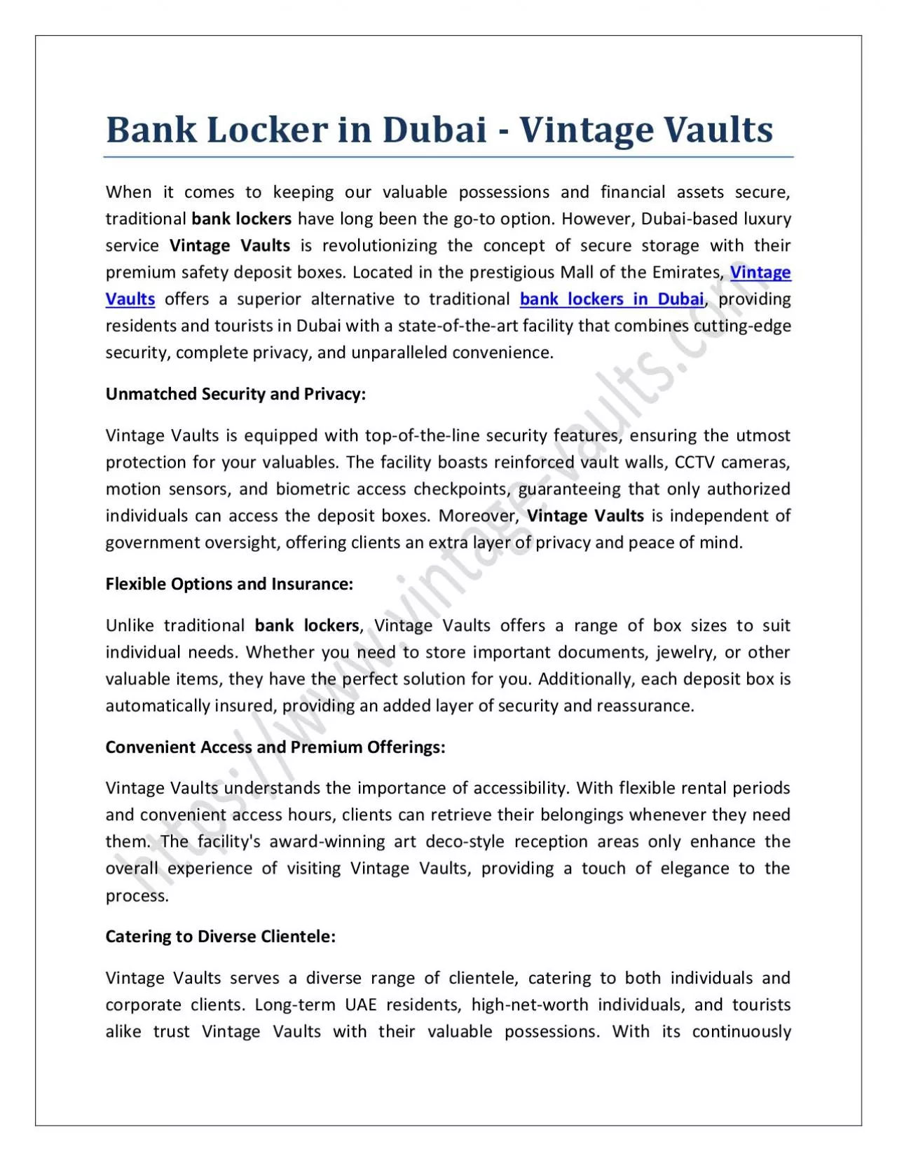 PDF-Bank Locker in Dubai – Vintage Vaults