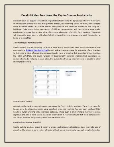 Excel\'s Hidden Functions, the Key to Greater Productivity.