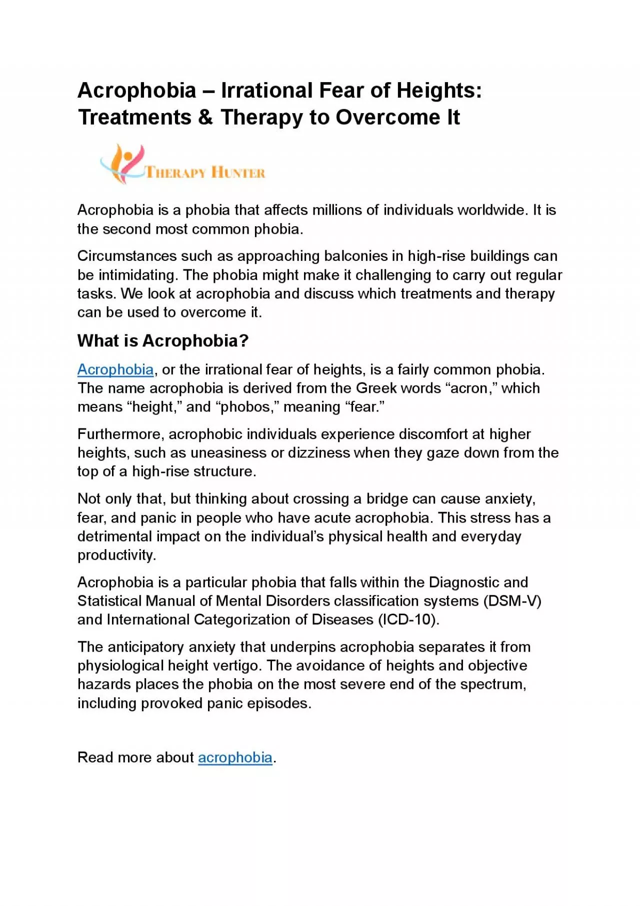 PDF-Acrophobia – Irrational Fear of Heights: Treatments & Therapy To Overcome It