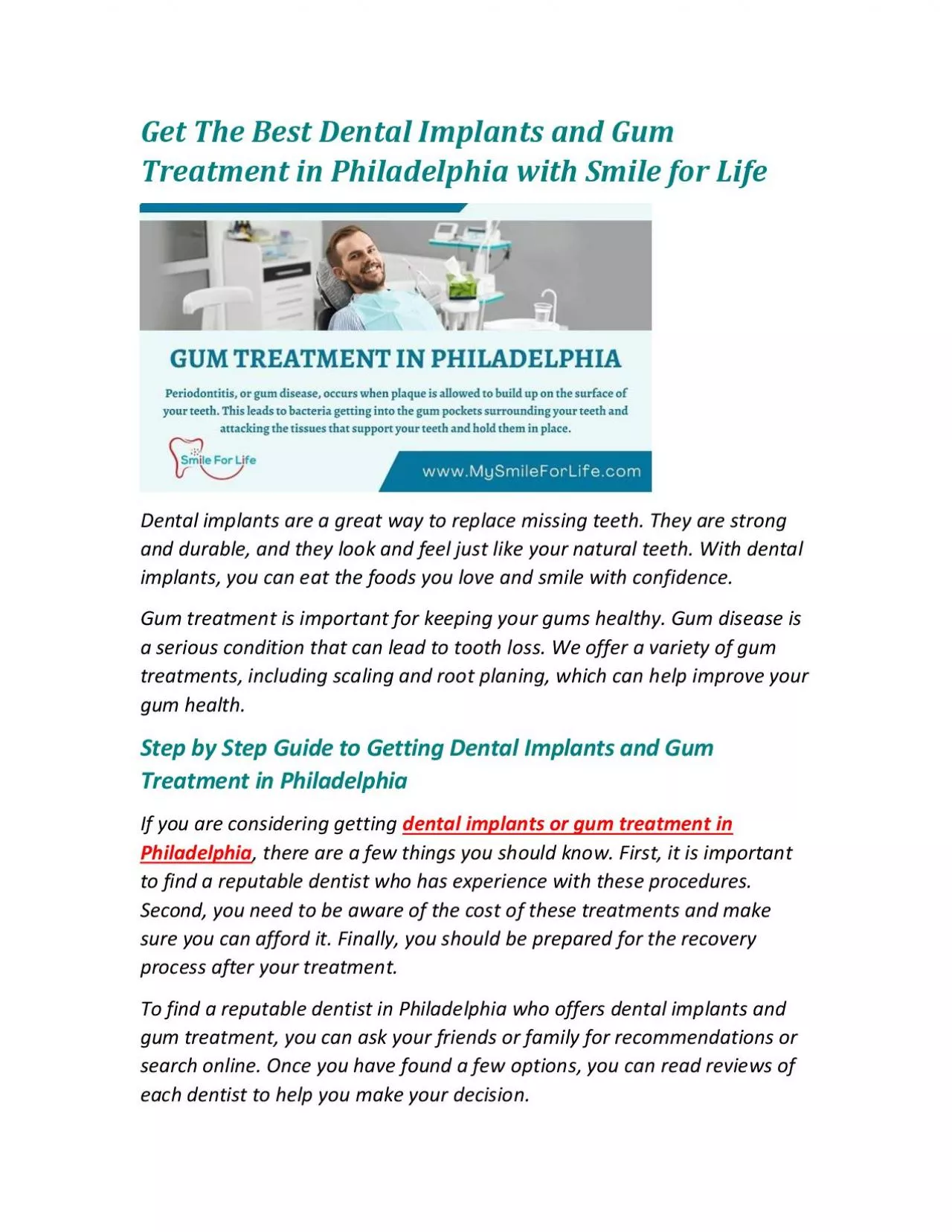 Get The Best Dental Implants and Gum Treatment in Philadelphia with Smile for Life