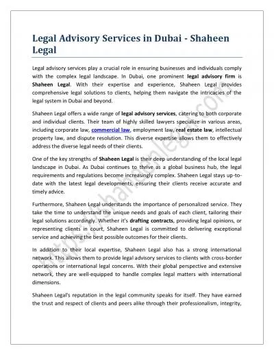 Legal Advisory Services in Dubai – Shaheen Legal