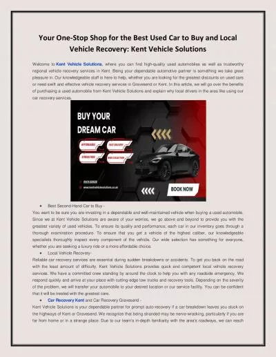 Your One-Stop Shop for the Best Used Car to Buy and Local Vehicle Recovery: Kent Vehicle Solutions