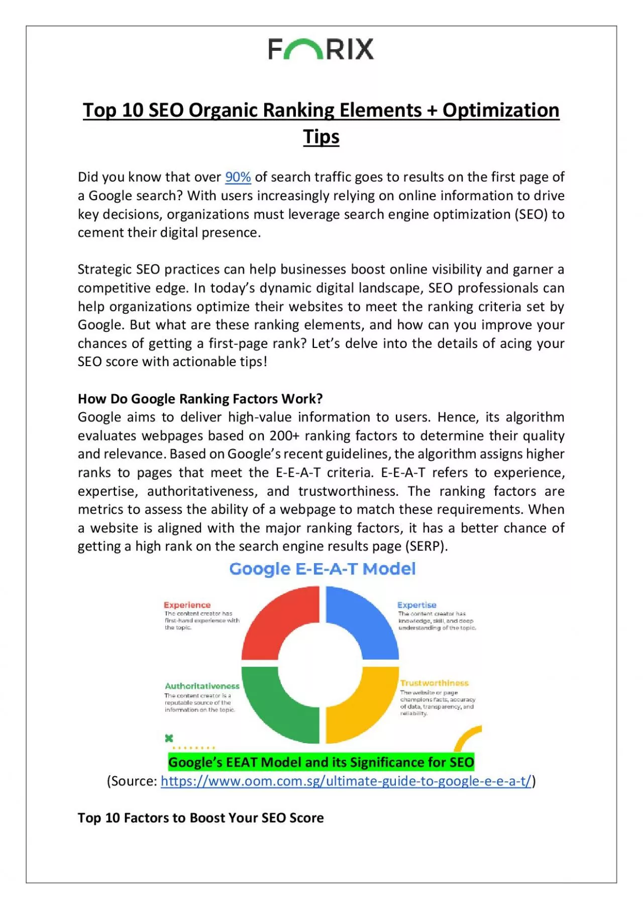 Forix SEO - Top 10 SEO Organic Ranking Elements + Optimization Tips