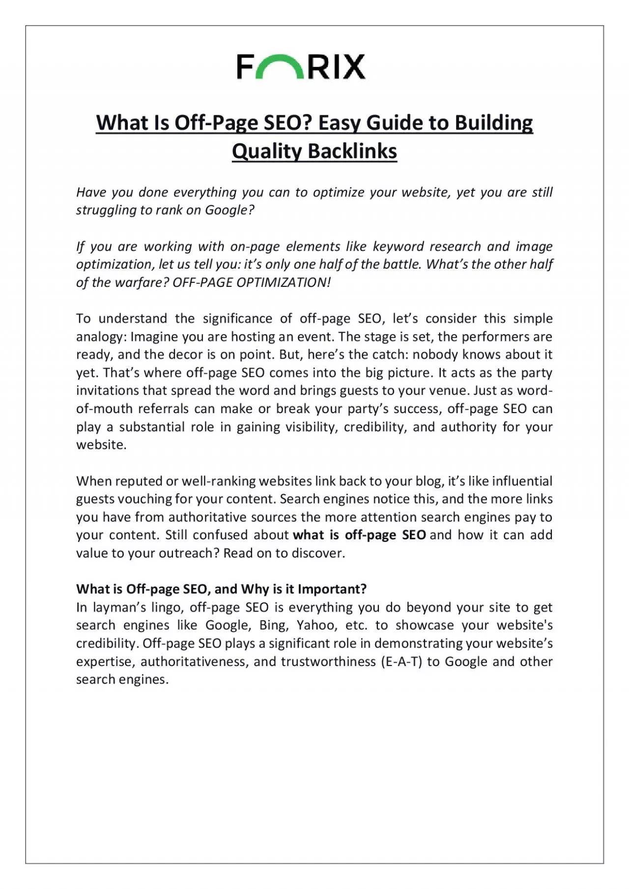 PDF-Forix SEO - What Is Off-Page SEO? Build Quality Backlinks