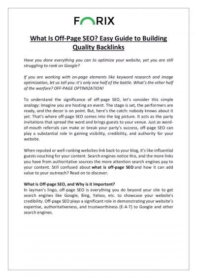 Forix SEO - What Is Off-Page SEO? Build Quality Backlinks