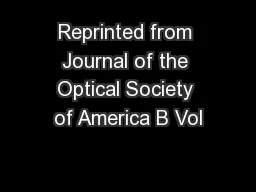 Reprinted from Journal of the Optical Society of America B Vol