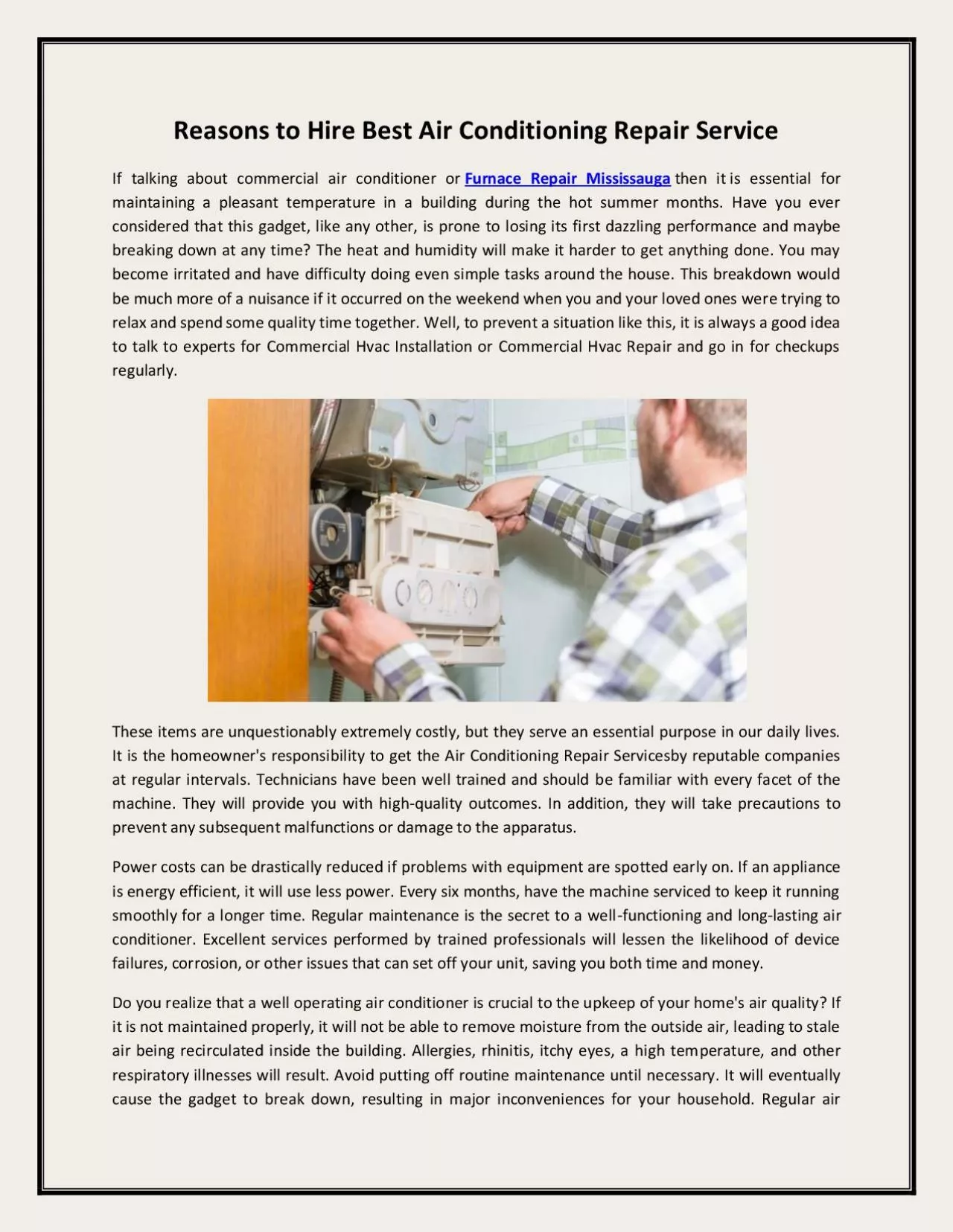 PDF-Reasons to Hire Best Air Conditioning Repair Service