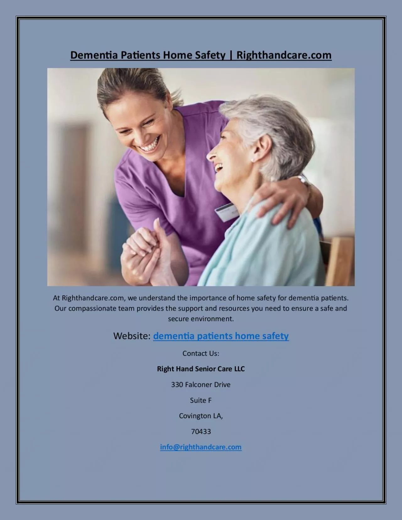 PDF-Dementia Patients Home Safety | Righthandcare.com