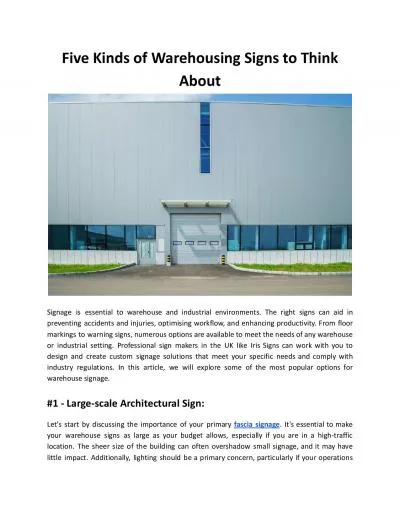 Five Kinds of Warehousing Signs to Think About - Iris Signs UK