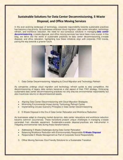 Sustainable Solutions for Data Center Decommissioning, E-Waste Disposal, and Office Moving Services in the Era of Corporate ITAD Trends