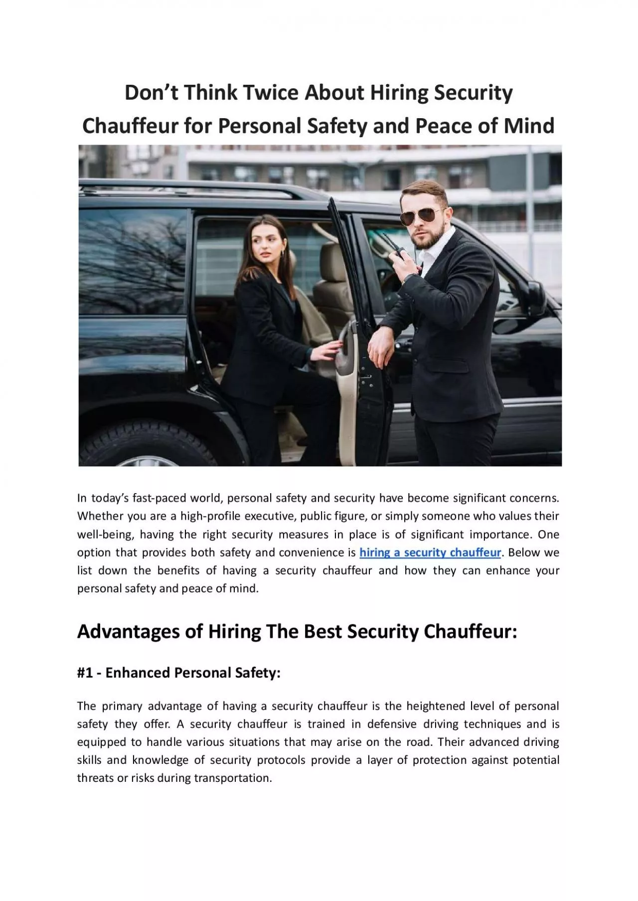 Don’t Think Twice About Hiring Security Chauffeur for Personal Safety and Peace of Mind