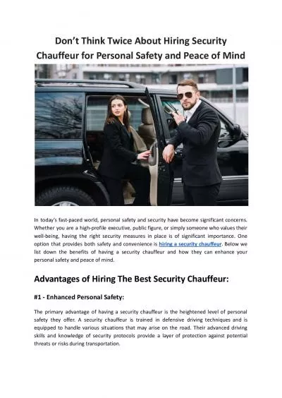 Don’t Think Twice About Hiring Security Chauffeur for Personal Safety and Peace of Mind - MKL Chauffeurs