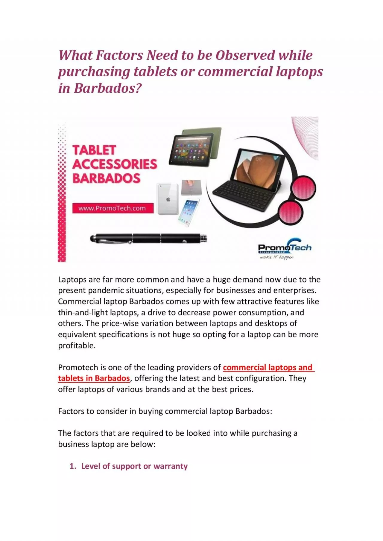 What Factors Need to be Observed while purchasing tablets or commercial laptops in Barbados?