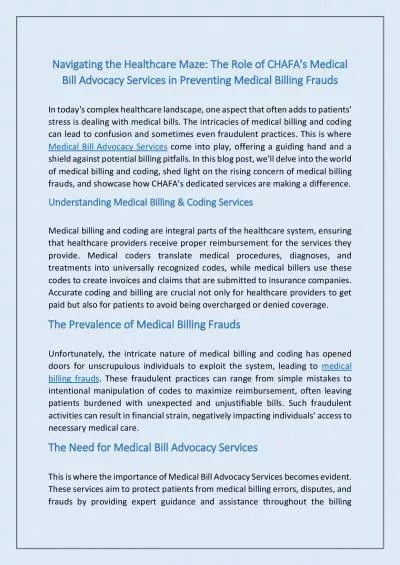 The Role of CHAFA\'s Medical Bill Advocacy Services in Preventing Medical Billing Frauds