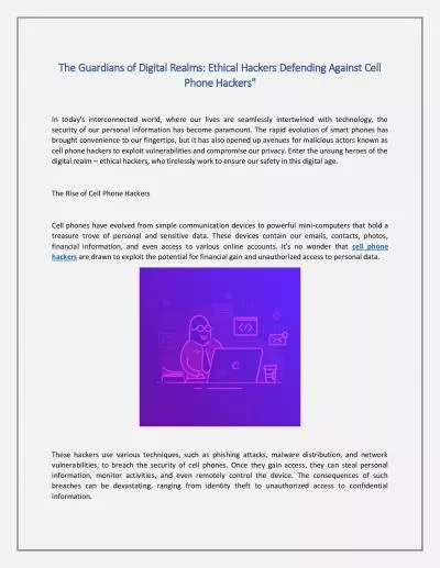 The Guardians of Digital Realms: Ethical Hackers Defending Against Cell Phone Hackers\