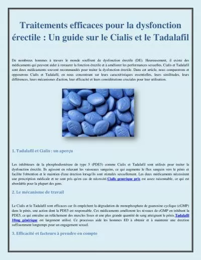 Traitements efficaces pour la dysfonction érectile : Un guide sur le Cialis et le Tadalafil