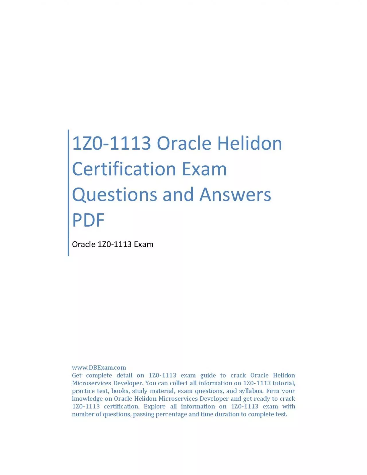 PDF-1Z0-1113 Oracle Helidon Certification Exam Questions and Answers PDF