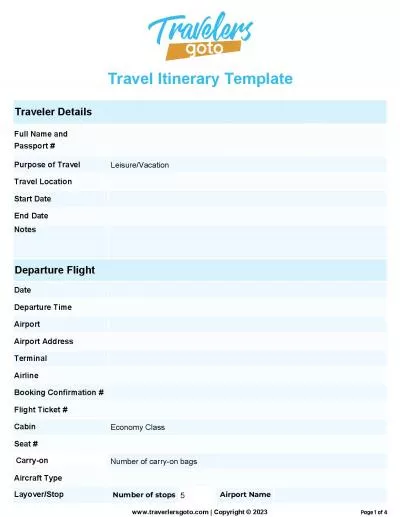 Fillable Travel Itinerary Template