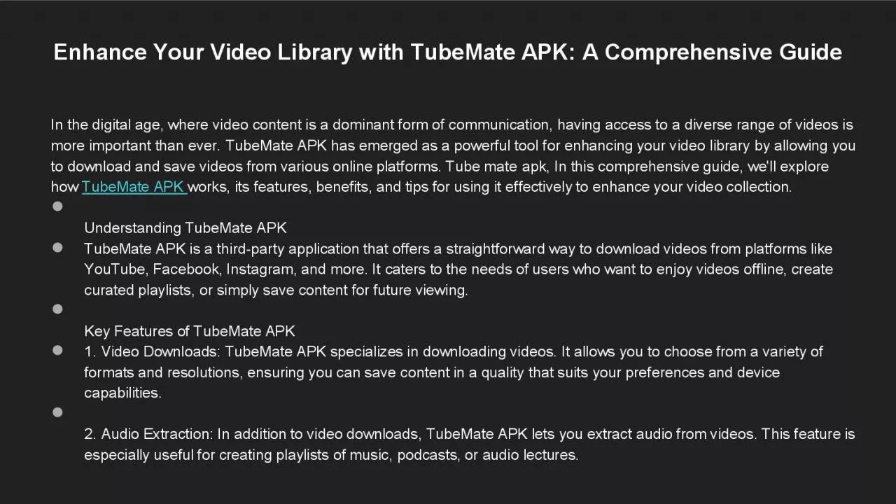 PDF-Enhance Your Video Library with TubeMate APK: A Comprehensive Guide