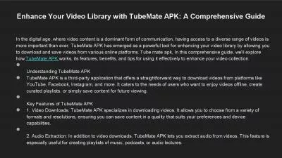 Enhance Your Video Library with TubeMate APK: A Comprehensive Guide