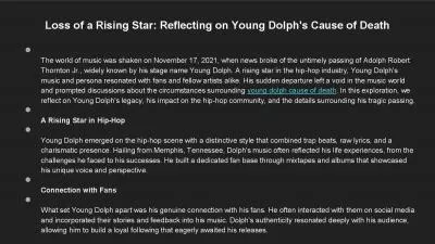 Loss of a Rising Star: Reflecting on Young Dolph\'s Cause of Death