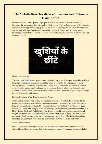 The Melodic Reverberations of Emotions and Culture in Hindi Kavita