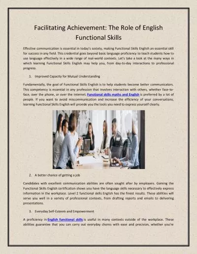 Facilitating Achievement: The Role of English Functional Skills