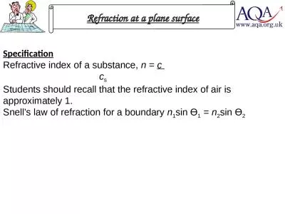 Specification Refractive index of a substance,