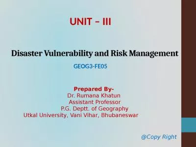 Disaster Vulnerability and Risk Management