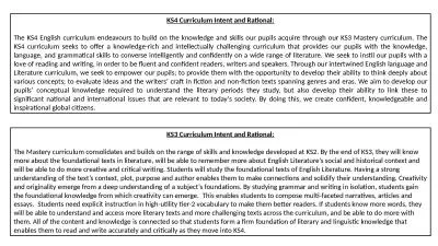 KS4 Curriculum Intent and Rational: