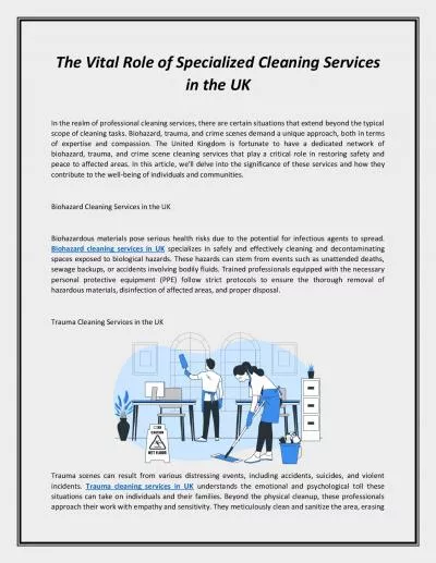 The Vital Role of Specialized Cleaning Services in the UK