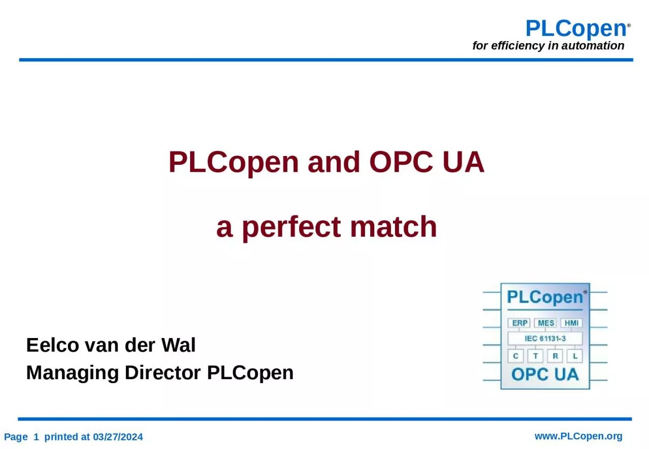 PLCopen and OPC UA a perfect match