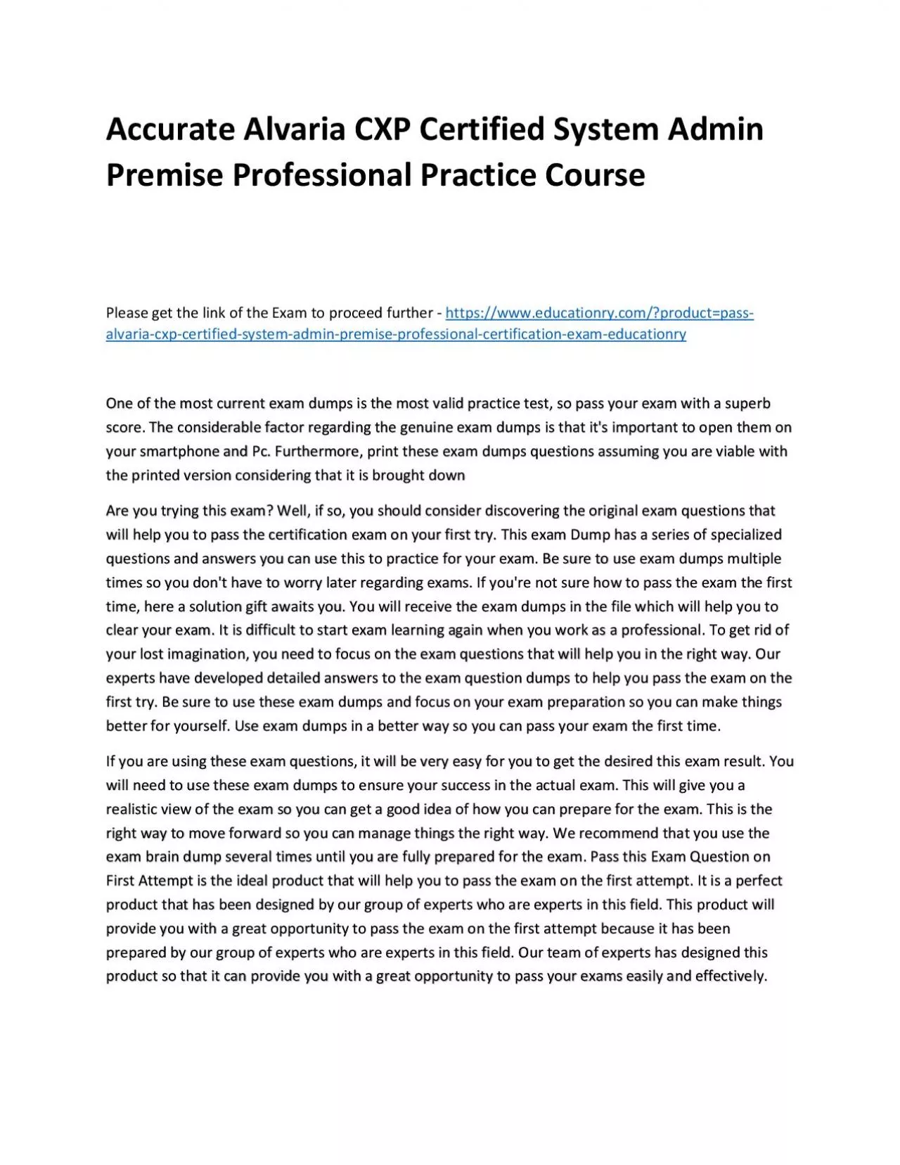 PDF-Accurate Alvaria CXP Certified System Admin Premise Professional Practice Course