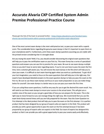 Accurate Alvaria CXP Certified System Admin Premise Professional Practice Course