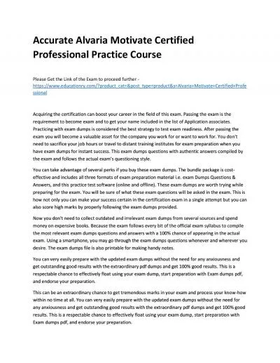 Accurate Alvaria Motivate Certified Professional Practice Course