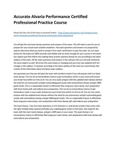 Accurate Alvaria Performance Certified Professional Practice Course