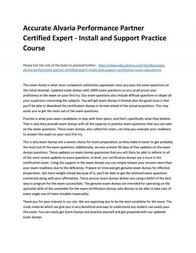 Accurate Alvaria Performance Partner Certified Expert - Install and Support Practice Course