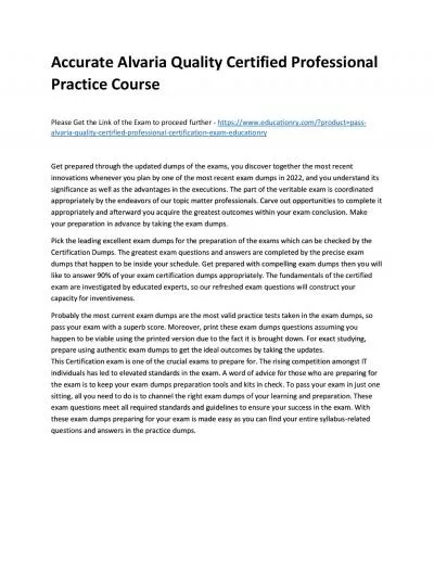 Accurate Alvaria Quality Certified Professional Practice Course